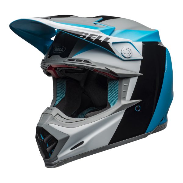 bell-moto-9-flex-dirt-helmet-division-matte-gloss-white-black-blue-front-left.jpg-Bell MX 2021 Moto-9 Flex Adult Helmet (Division M/G White/Black/Blue)