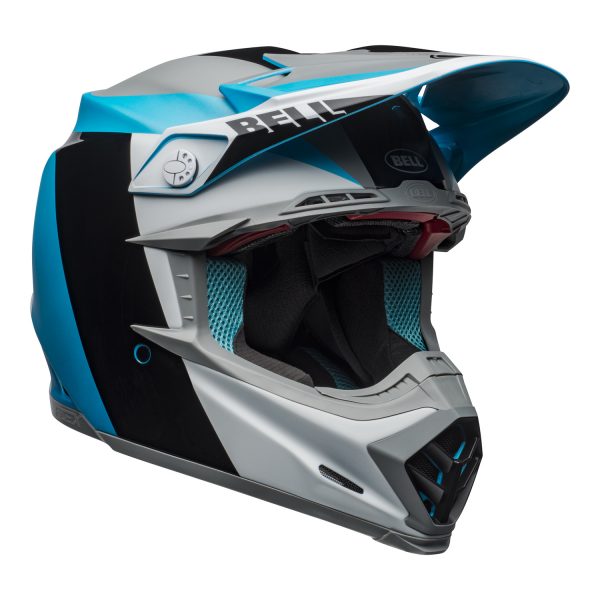 bell-moto-9-flex-dirt-helmet-division-matte-gloss-white-black-blue-front-right.jpg-Bell MX 2021 Moto-9 Flex Adult Helmet (Division M/G White/Black/Blue)