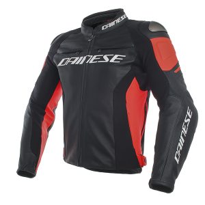 DAINESE RACING3 LEATHER JACKET P75 – BLACK/BLACK/FLUO-RED